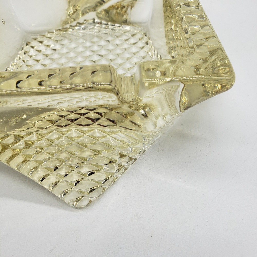VTG Twisted Square Amber Yellow Glass Ashtray Heavy Waffle Base MCM L.E. Smith‎ - Picture 7 of 16